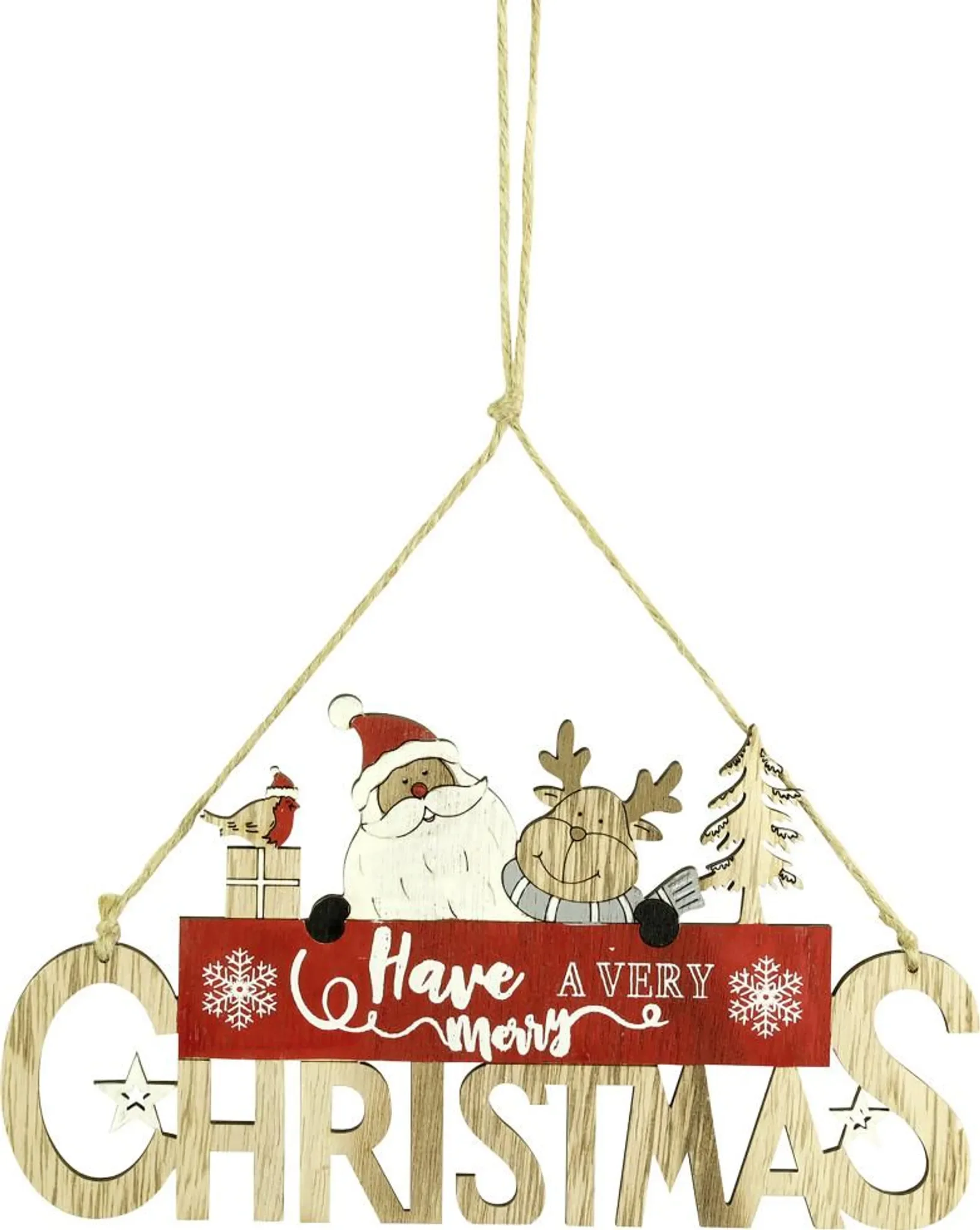 Holzschild „Merry Christmas“ – 22×11 cm, Natur & Rot