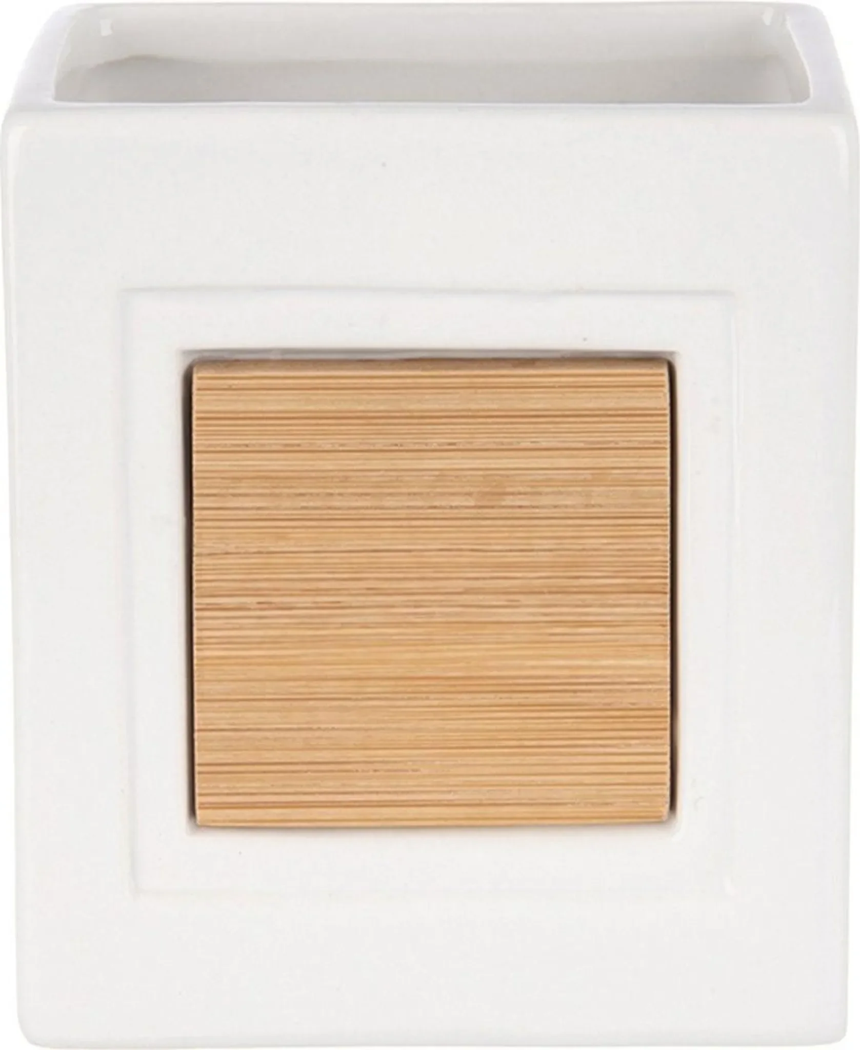 Badbecher aus Dolomit – weiß mit Bambusakzent