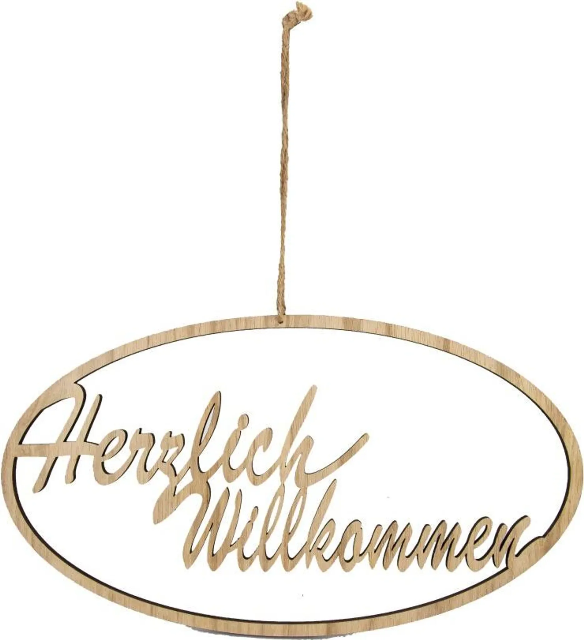Dekohänger „Herzlich Willkommen“ – Oval, Holz, Natur