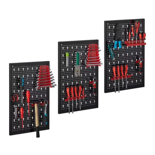 Relaxdays Lochwand Werkzeugwand Set 3 teilig mit Zubehör Werkstatt