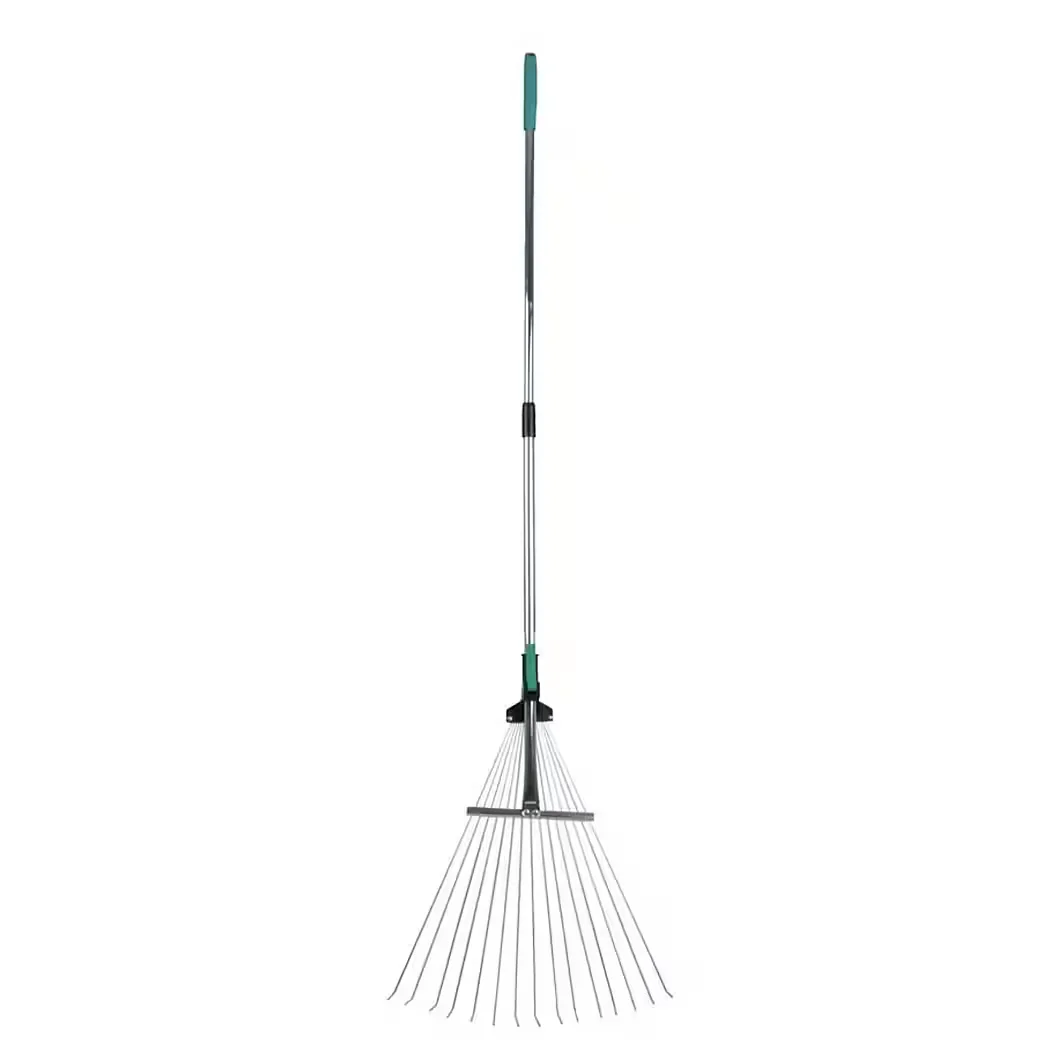 Buri Laubrechen mit Teleskopstiel aus Metall Gartenrechen Laubbesen