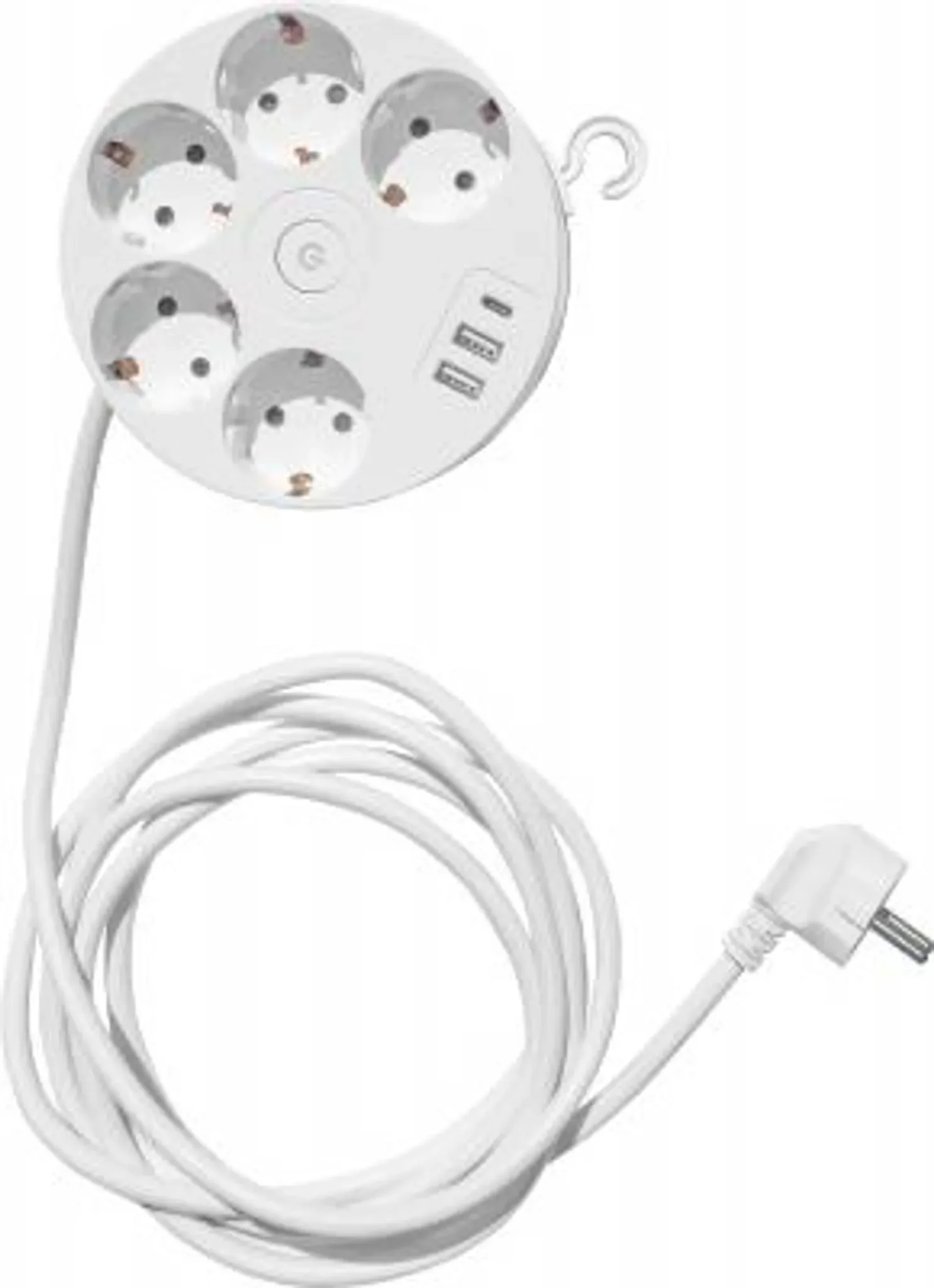 Kabeltrommel mit 5× 230V & 3× USB – Designschalter, kompakt