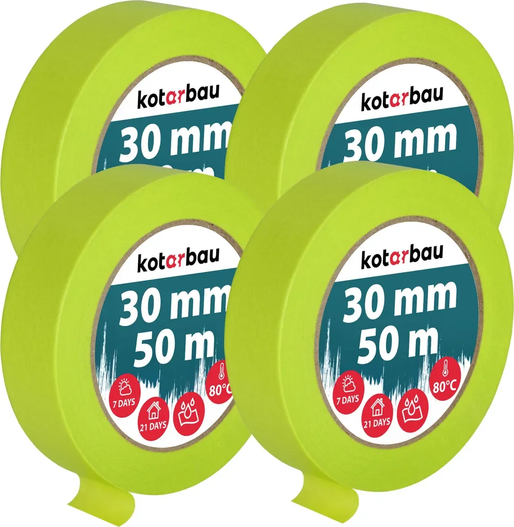 KOTARBAU 4er Set Neon Malerkrepp 30 mm x 50 m, fluoreszierend grün